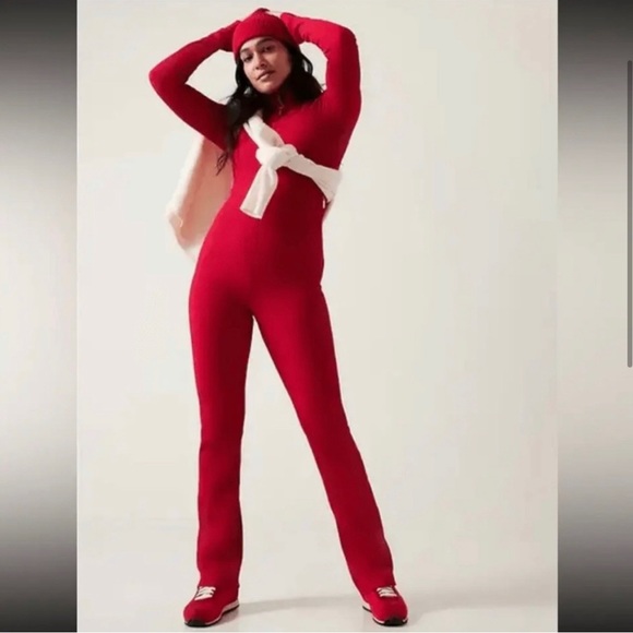 Athleta Pants - NWT Athleta x Alicia Keys Goddess Red Ribbed Mock Neck Half Zip Bodysuit Small